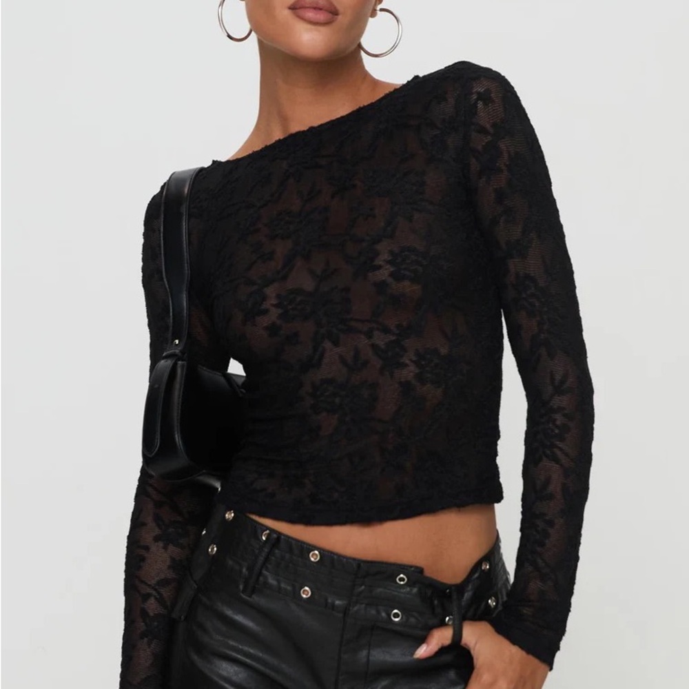 PRINCESS POLLY MARTINE SHEER TOP BLACK size US 2 AU/UK 6 NWT